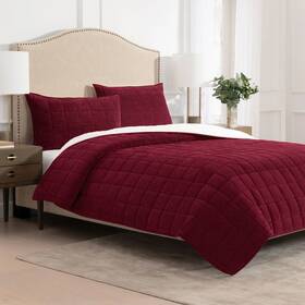 Charisma 887719234892 3-piece Corduroy And Sherpa Fleece Quilt Set - Red Brick Queen Size