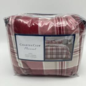 Charter Club 194145540887 Crimson Plaid Flannel King Comforter Red White