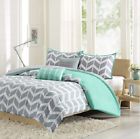 Chevron Design Comforter Set Queen Teal Blue Gray White 5 Piece Bed Bedroom 675716572945
