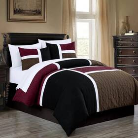 Chezmoi Collection 445055112101 Bernard 7-piece Queen Bed In A Bag Comforter Set - Burgundy Patchwork Bedding
