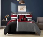 Chezmoi Collection 7-piece Quilted Patchwork Comforter Set Red Gray Black