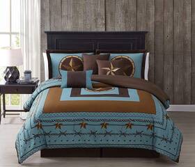 Chezmoi Collection 840079120861 Tulsa King Size Bedding Set 7piece Turquoise Brown Western Cowboy Oversized Comf