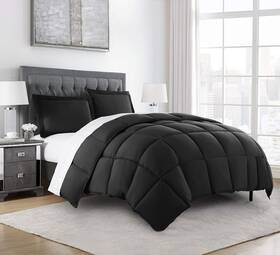 Chezmoi Collection 840079125699 3-piece Down Alternative Comforter Set Oversized Queen Black
