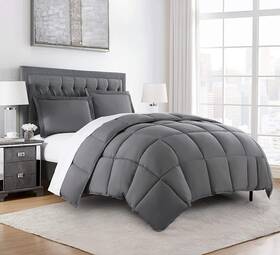 Chezmoi Collection 840079125712 3piece Down Alternative Comforter Set Oversized Queen Gray