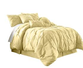 Chezmoi Collection 840079127587 Sydney 7-piece Pinch Pleat Pintuck Bedding Comforter Set California King Yellow