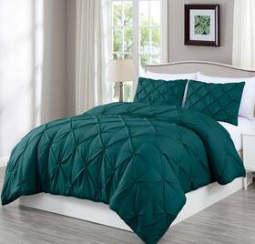 Chezmoi Collection 840079127600 Berlin Teal Pinch Pleat King Comforter Set 3-piece Comfo