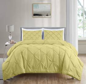 Chezmoi Collection 840079127730 Berlin Yellow Pinch Pleat Queen Comforter Set 3-piece Co