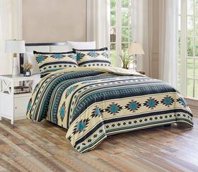 Chezmoi Collection 840079129826 3-piece Southwestern Geometric Tribal Multicolor Teal Beige Black Gray Comfor