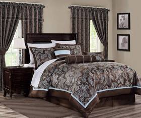 Chezmoi Collection 840079130143 Tuscany 7-piece Blue Brown Paisley Floral Jacquard Comforter Bedding Set Queen