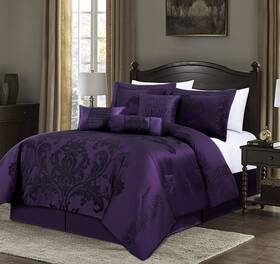 Chezmoi Collection 840079141460 7-piece Jacquard Floral Comforter Set Queen Purple/dark Purple