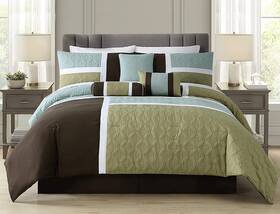 Chezmoi Collection 840079144263 7-piece Quilted Patchwork Comforter Set Coffee Brown/aqua Blue/sage Green Q
