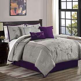 Chezmoi Collection 840079145536 Miki 7-piece Luxury Floral Purple/gray Cherry Blossom Embr