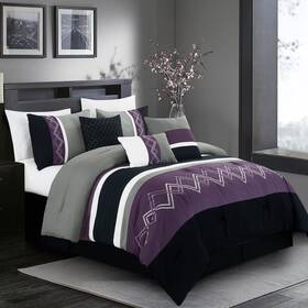 Chezmoi Collection 840079146786 Arden 7-piece Modern Pleated Stripe Embroidered Zigzag Bedding Comforter Set