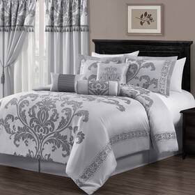 Chezmoi Collection 840079150202 7-piece Jacquard Floral Comforter Set King Silver/gray