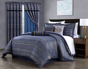 Chezmoi Collection 840079150516 Rio 7-piece California King Jacquard Comforter Set - Blue