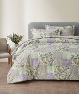 Chezmoi Collection 840079154095 Daisy 3-piece Printed Patchwork Comforter Set - Purple Butterfly Botanical Ca
