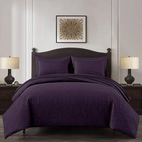 Chezmoi Collection 840079160133 Liam Purple Queen Size Bed In A Bag Comforter Set - 7 Pieces Coin Pattern Lig