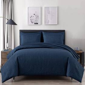Chezmoi Collection 840079160164 Liam Navy Blue King Size Bed In A Bag Comforter Set - 7 Pieces Coin Pattern L