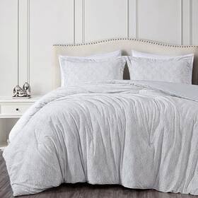 Chezmoi Collection 840079161215 3piece Embossed Velvet Comforter Set King Size Gray Soft Plush Bedding