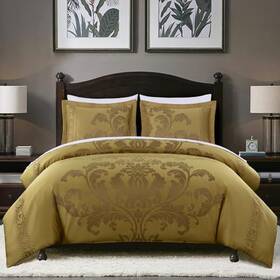 Chezmoi Collection 840079161529 Valor 7-piece Bed In A Bag Queen Gold Luxury Jacquard Floral Comforter With