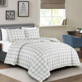 Chezmoi Collection 840079164032 3-piece Plaid Comforter Set Queen Size-gray White Stripe