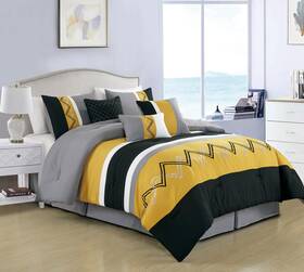 Chezmoi Collection 840079165114 Arden 7-piece Modern Pleated Stripe Embroidered Zigzag Bedding Comforter Set