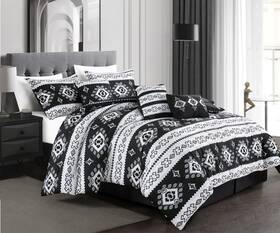 Chezmoi Collection 840079169112 Indie 7-piece Southwestern Aztec Comforter Set - Black Whi