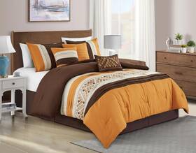 Chezmoi Collection 840079170941 Maple 7-piece Orange Brown Geometric Embroidery Pleated Striped Comforter Beddin