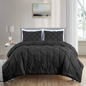 B014gfsfvk Chezmoi Collection Berlin Black Pinch Pleat Full Comforter Set 3-piece