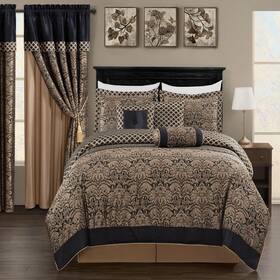 B0bch9pgrv Chezmoi Collection 7-piece Black/gold Diamond Floral Medallion Jacquard Woven