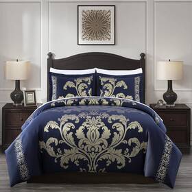 B0cj682pns Chezmoi Collection Valor 7-piece California King Bed In A Bag Navy/gold Luxury