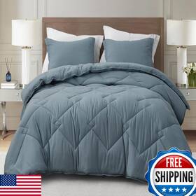 B0cvqy2pfw Chezmoi Collection Logan Dusty Blue Comforter Set Oversized King Size 3-piece