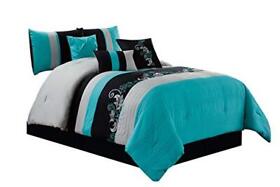 Chezmoi Collection Napa 7-piece Luxury Leaves Scroll Embroidery Bedding