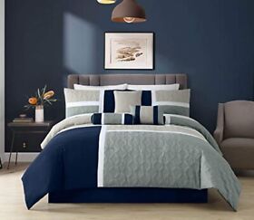 Chezmoi Collection Upland 7-piece Quilted Patchwork Comforter Set Navy Blue G