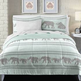 Chf Industries 042075481704 Boho Elephant Complete Bed Set Full Light Blue Comforter Shams Sheet Nwot