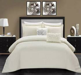 Bcs16119 Chic Home 5pc Emery Solid Beige Cream White King Comforter Set Elegant Ivory