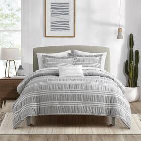 Bcs49308-an Chic Home Emma King 4-piece Striped Seersucker Comforter Set 2 Pillow Shams Gray