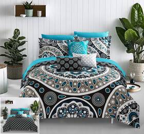 Cs5046-an-10p Chic Home Black Reversible Bed In A Bag Comforter Set Mornington - Boho Paisley