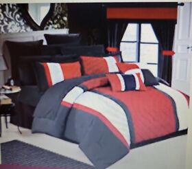 Cs5282-1m Chic Home Design 24 Pc Queen Complete Bedding Comforter Set Black Red White New