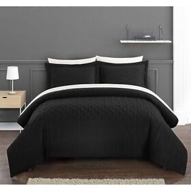 Chic Home Jas 3 Piece Comforter Set Embossed Quilted Vine Black Twin