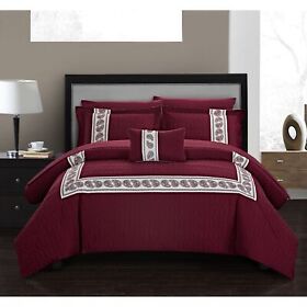 Chic Home Mason 8 Piece Hotel Collection Applique Comforter Burgundy Twin