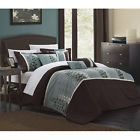 Chic Home New 8 Piece Evan Embroidered Floral Comforter Set Brown Green King 840444130105