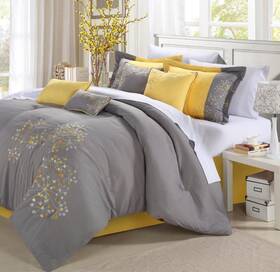 33cq111-an Chirf Chic Home 8-piece Embroidery Comforter Set Queen Pink Floral Yellow