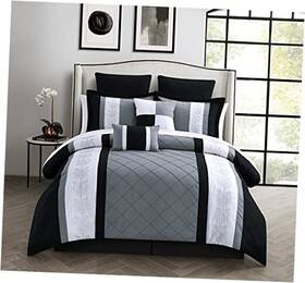 35cq112-an Chirf 8-piece Embroidery Comforter Set Queen Livingston Black