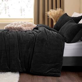 Cxusb2d1b1qu Chixpace Flannel Fleece Queen Comforter Set - Furry Black Leaves Pattern Faux Fur Bed