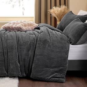 Cxusb2d1g1ki Chixpace Fluffy Comforter King Set - Furry Grey Leaves Pattern Faux Fur Bed Winter