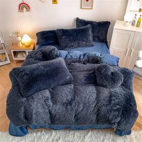 Chovy 445013498469 Faux Fur Plush Navy Blue Comforter Sets King - Ultra Soft Shaggy Flannel V