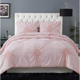 Cs2982bsfq-1500 Christian Siriano Georgia Rouched 3-piece Blush Full/queen Comforter Set