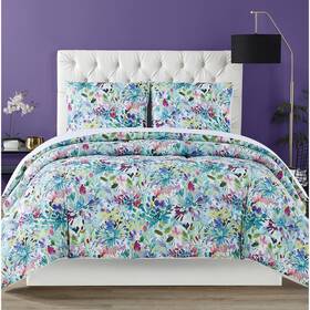 Christian Siriano Ny 783048119117 Dahlia Watercolor Floral 3 Piece Multi Full - Queen
