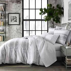 224129 City Scene Ziggy 3-piece White Striped Cotton Full/queen Comforter Set